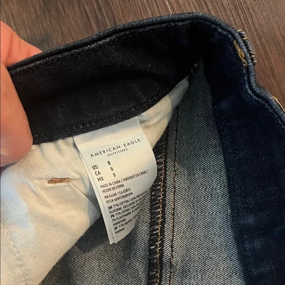 American Eagle Outfitters Dark Blue Distressed Denim Jean Shorts - Picture 3 of 4